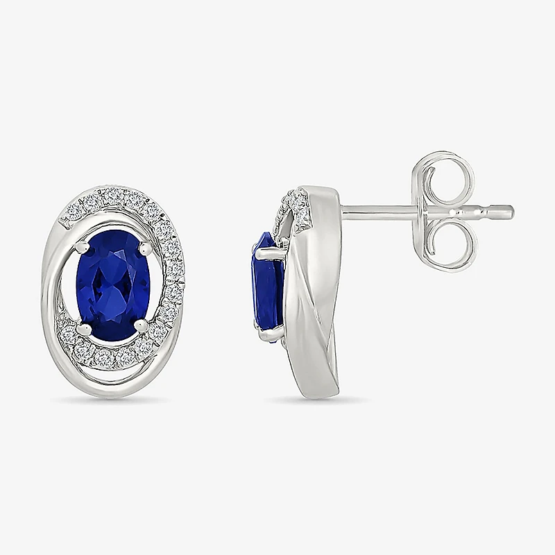 Lab Created Blue Sapphire Sterling Silver 12.5mm Oval Stud Earrings