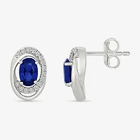 Lab Created Blue Sapphire Sterling Silver 12.5mm Oval Stud Earrings