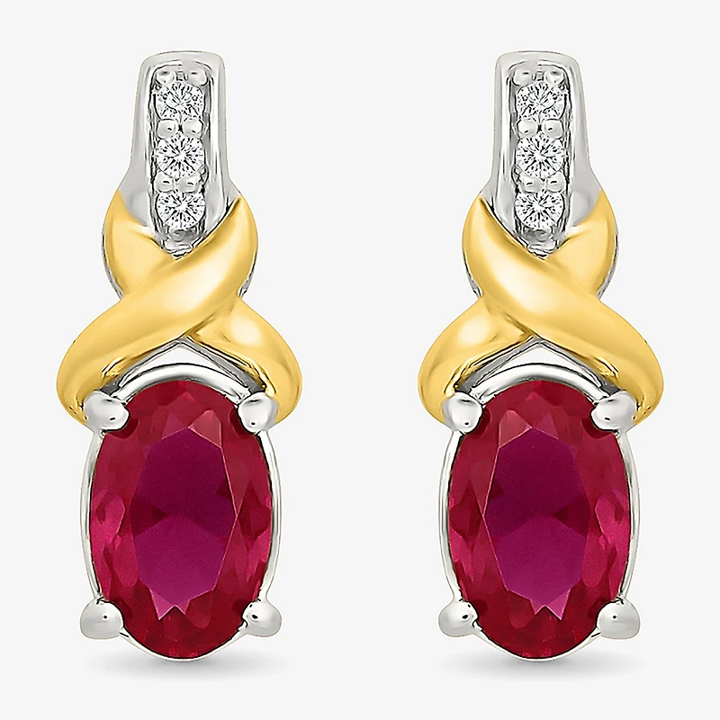 Lab Created Red Ruby 10K Gold Over Silver 13.4mm Oval Stud Earrings