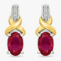 Lab Created Red Ruby 10K Gold Over Silver 13.4mm Oval Stud Earrings
