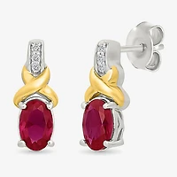 Lab Created Red Ruby 10K Gold Over Silver 13.4mm Oval Stud Earrings
