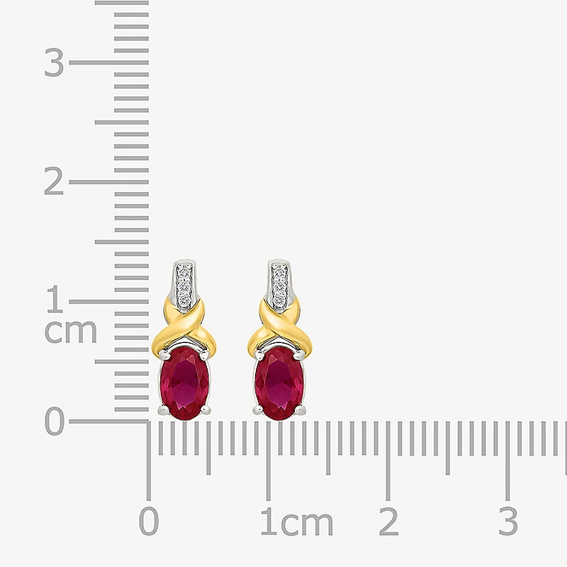 Lab Created Red Ruby 10K Gold Over Silver 13.4mm Oval Stud Earrings