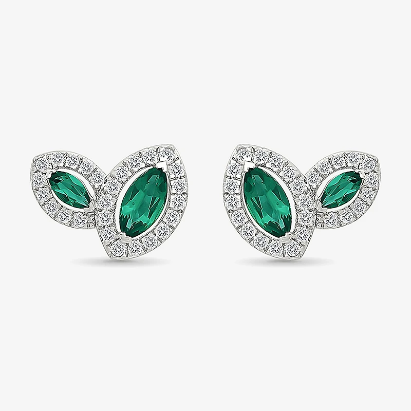 Lab Created Green Emerald Sterling Silver 8.5mm Marquise Stud Earrings
