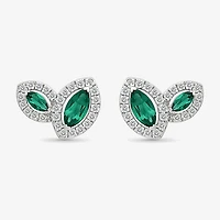 Lab Created Green Emerald Sterling Silver 8.5mm Marquise Stud Earrings