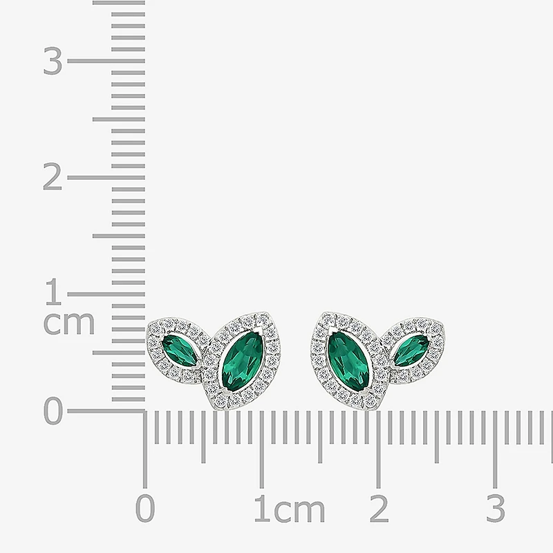 Lab Created Green Emerald Sterling Silver 8.5mm Marquise Stud Earrings