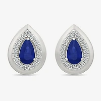 Lab Created Blue Sapphire Sterling Silver 10.5mm Pear Stud Earrings