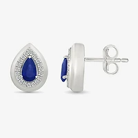 Lab Created Blue Sapphire Sterling Silver 10.5mm Pear Stud Earrings
