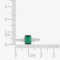 Womens Lab Created Green Emerald Sterling Silver 3-Stone Cocktail Ring