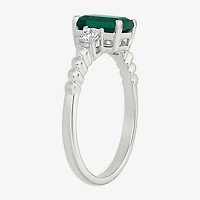 Womens Lab Created Green Emerald Sterling Silver 3-Stone Cocktail Ring