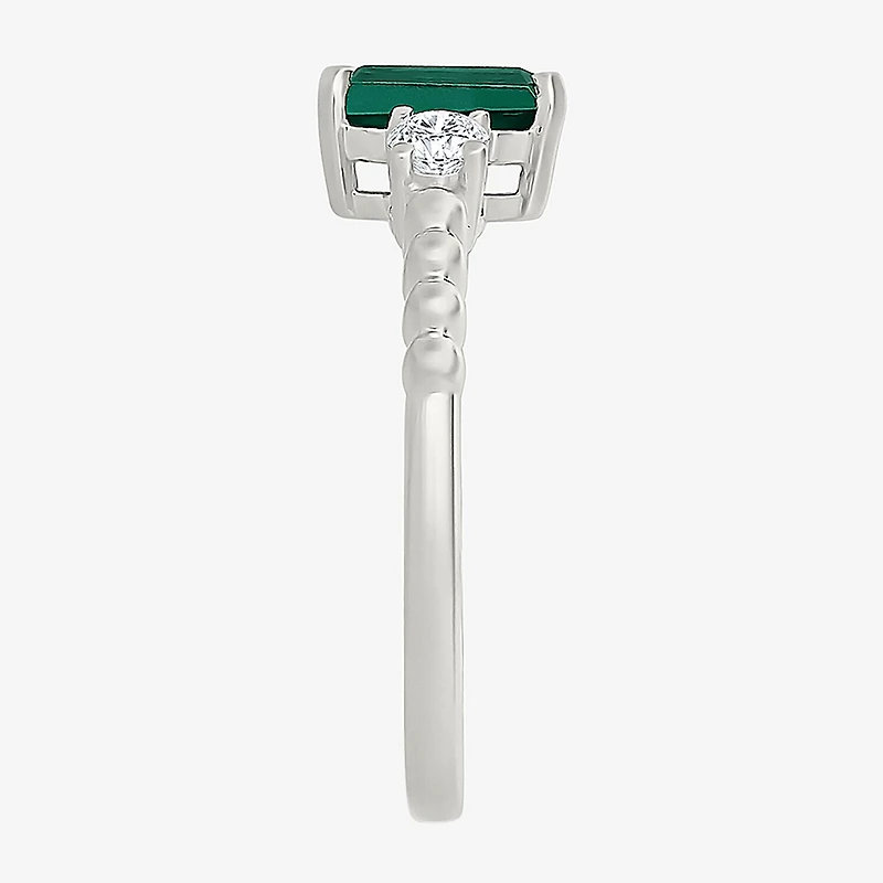 Womens Lab Created Green Emerald Sterling Silver 3-Stone Cocktail Ring