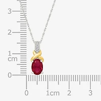 Womens Lab Created Red Ruby 10K Gold Over Silver Oval 18 Inch Pendant Necklace