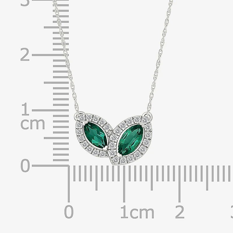 Womens Lab Created Green Emerald Sterling Silver 17 1/2 Inch Pendant Necklace
