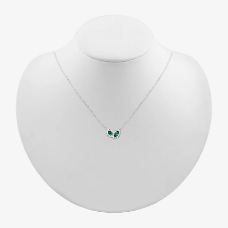 Womens Lab Created Green Emerald Sterling Silver 17 1/2 Inch Pendant Necklace