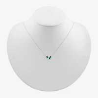 Womens Lab Created Green Emerald Sterling Silver 17 1/2 Inch Pendant Necklace