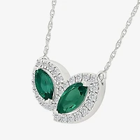 Womens Lab Created Green Emerald Sterling Silver 17 1/2 Inch Pendant Necklace
