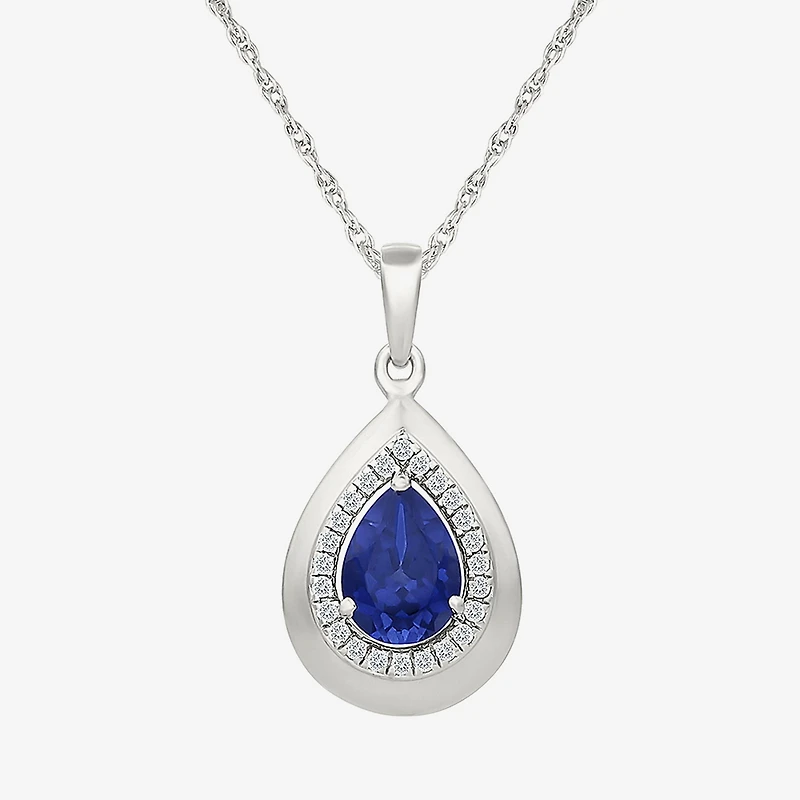 Womens Lab Created Blue Sapphire Sterling Silver Pear 18 Inch Pendant Necklace