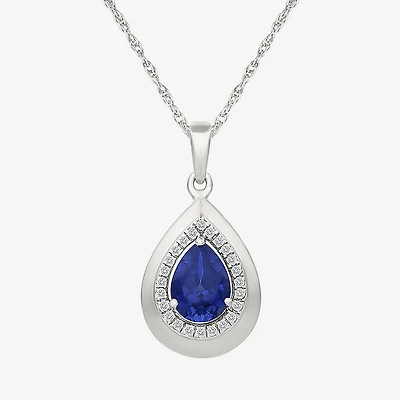 Womens Lab Created Blue Sapphire Sterling Silver Pear 18 Inch Pendant Necklace