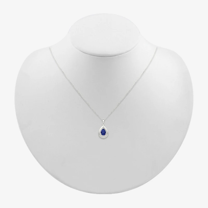 Womens Lab Created Blue Sapphire Sterling Silver Pear 18 Inch Pendant Necklace