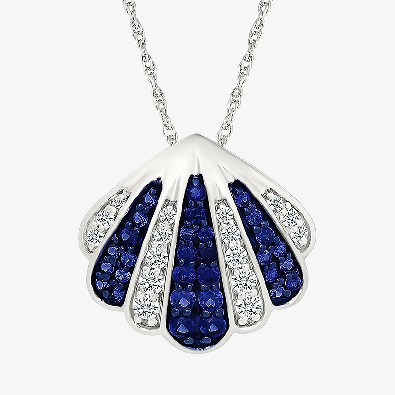 Womens Lab Created Blue Sapphire Sterling Silver Round 18 Inch Pendant Necklace