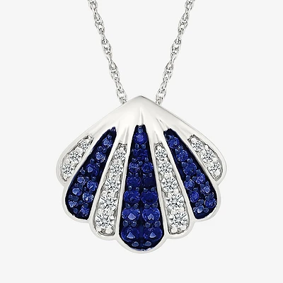 Womens Lab Created Blue Sapphire Sterling Silver Round 18 Inch Pendant Necklace
