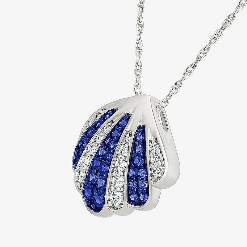 Womens Lab Created Blue Sapphire Sterling Silver Round 18 Inch Pendant Necklace