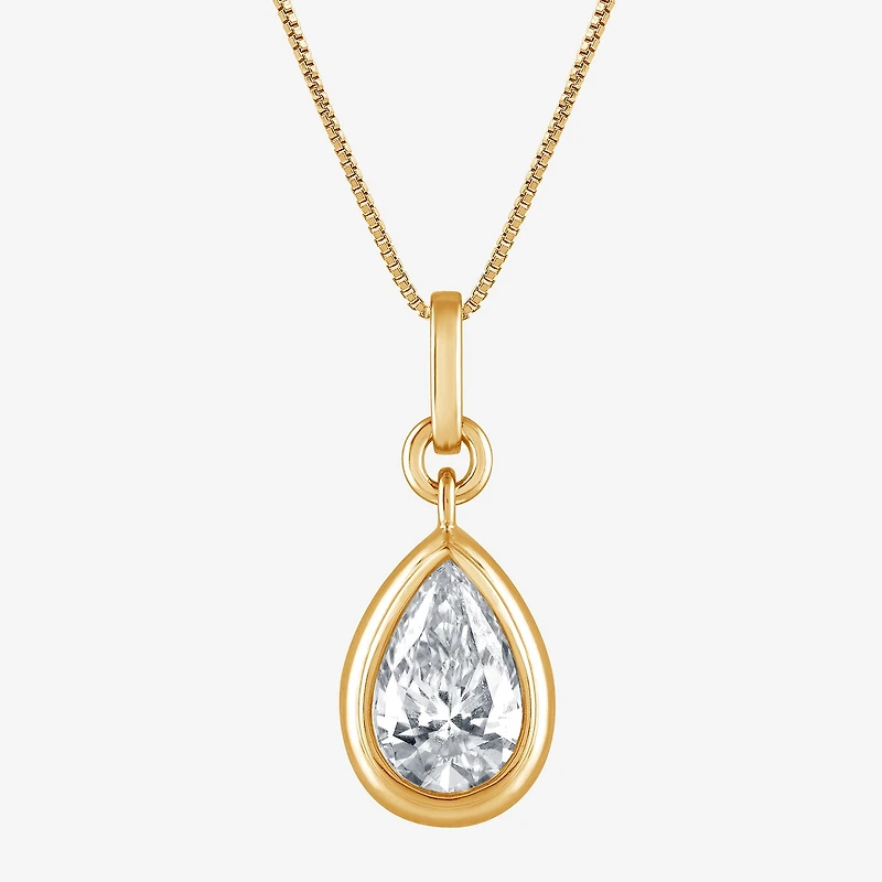 (G/Si1-Si2) Womens 1 CT. T.W. Lab Grown White Diamond 14K Gold Over Silver Pear 18 Inch Pendant Necklace