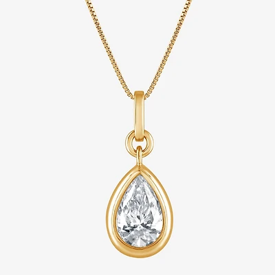 (G/Si1-Si2) Womens 1 CT. T.W. Lab Grown White Diamond 14K Gold Over Silver Pear 18 Inch Pendant Necklace