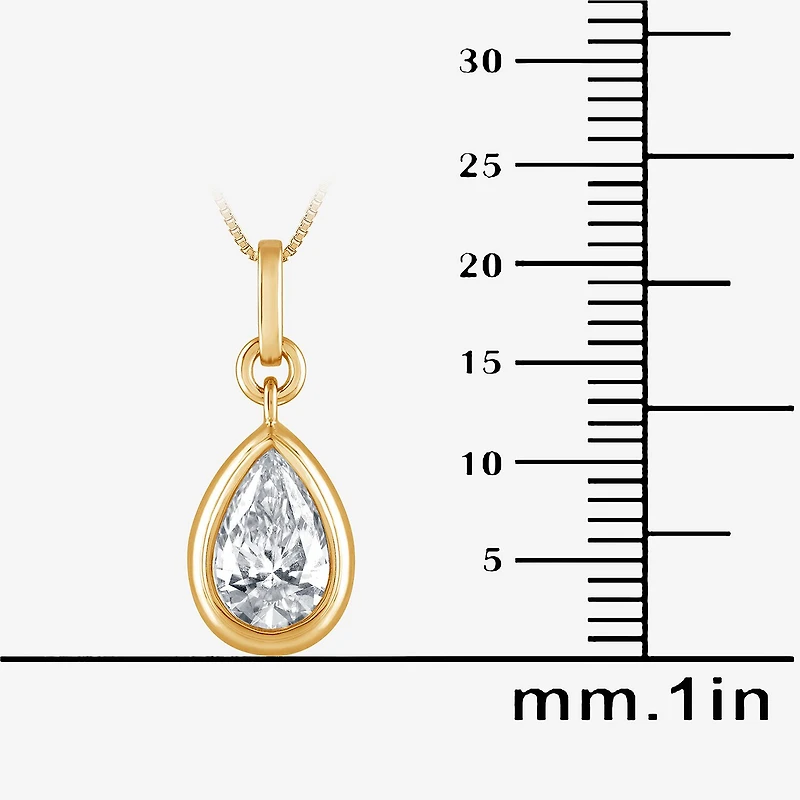 (G/Si1-Si2) Womens 1 CT. T.W. Lab Grown White Diamond 14K Gold Over Silver Pear 18 Inch Pendant Necklace