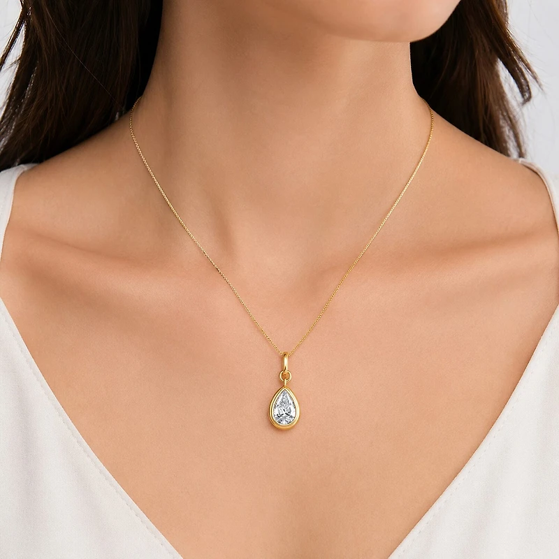 (G/Si1-Si2) Womens 1 CT. T.W. Lab Grown White Diamond 14K Gold Over Silver Pear 18 Inch Pendant Necklace