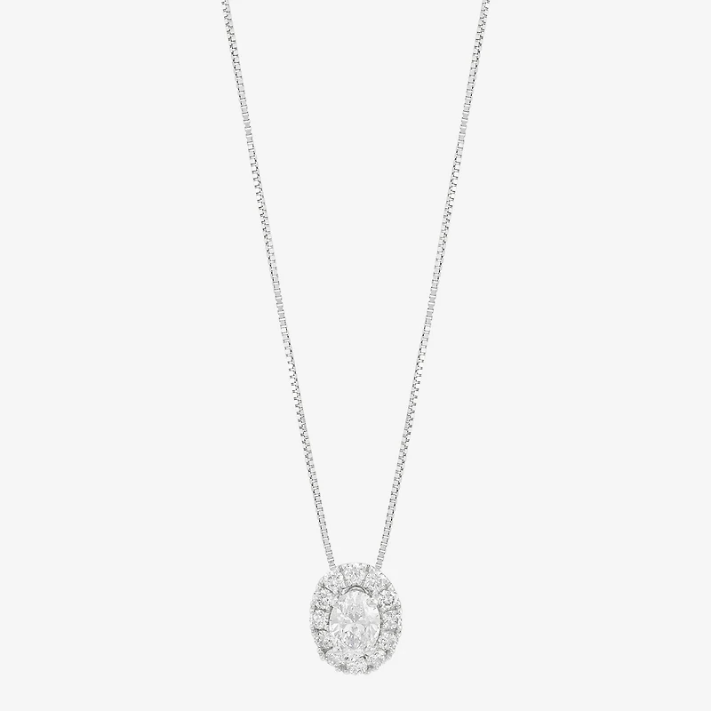 (H-I/Si2) Womens 1/2 CT. T.W. Lab Grown White Diamond Sterling Silver Oval 18 Inch Pendant Necklace