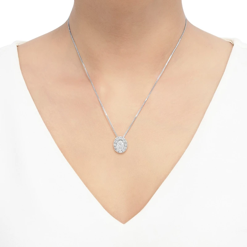 (H-I/Si2) Womens 1/2 CT. T.W. Lab Grown White Diamond Sterling Silver Oval 18 Inch Pendant Necklace
