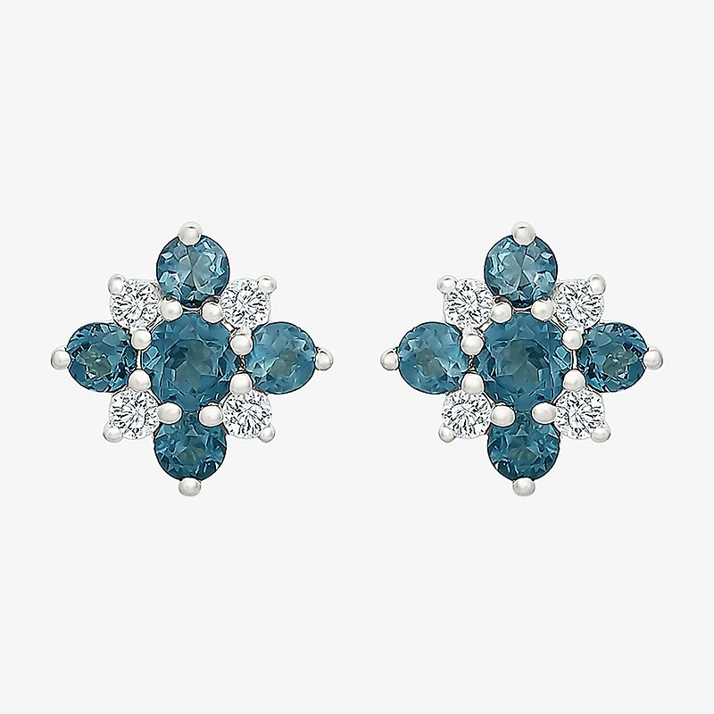 Genuine Blue Topaz Sterling Silver 10mm Stud Earrings