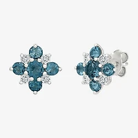 Genuine Blue Topaz Sterling Silver 10mm Stud Earrings
