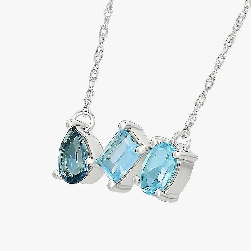 Womens Genuine Blue Topaz Sterling Silver Inch Pendant Necklace