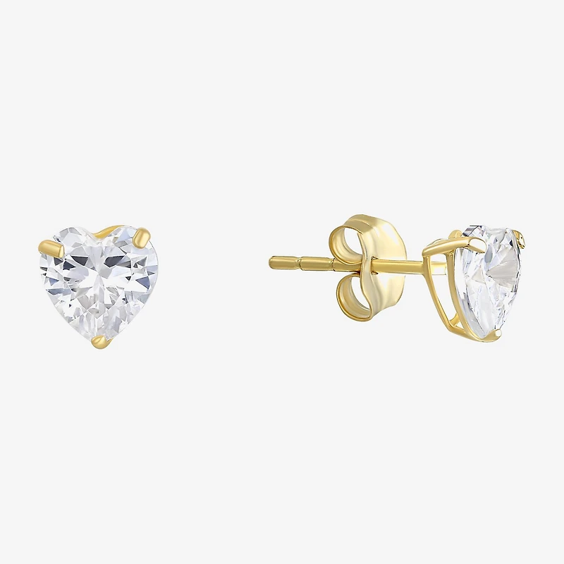 White Cubic Zirconia 14K Gold Heart Stud Earrings