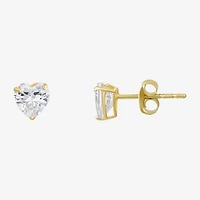 White Cubic Zirconia 14K Gold Heart Stud Earrings