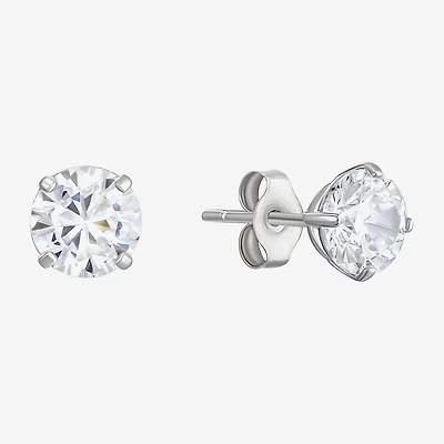 White Cubic Zirconia 14K Gold Round Stud Earrings
