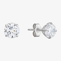 White Cubic Zirconia 14K Gold Round Stud Earrings