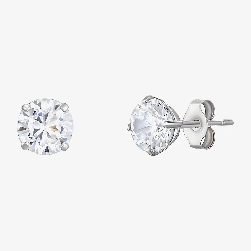 White Cubic Zirconia 14K Gold Round Stud Earrings