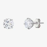 White Cubic Zirconia 14K Gold Round Stud Earrings
