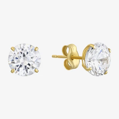 White Cubic Zirconia 14K Gold Round Stud Earrings