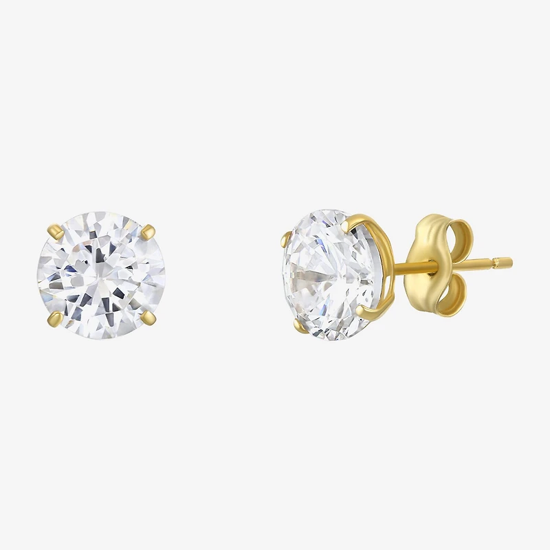 White Cubic Zirconia 14K Gold Round Stud Earrings