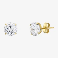 White Cubic Zirconia 14K Gold Round Stud Earrings