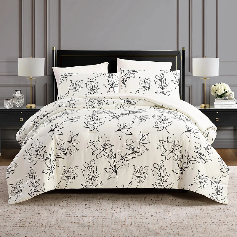 Dee Ocleppo Inked Floral Sateen 3-pc. Reversible Comforter Set