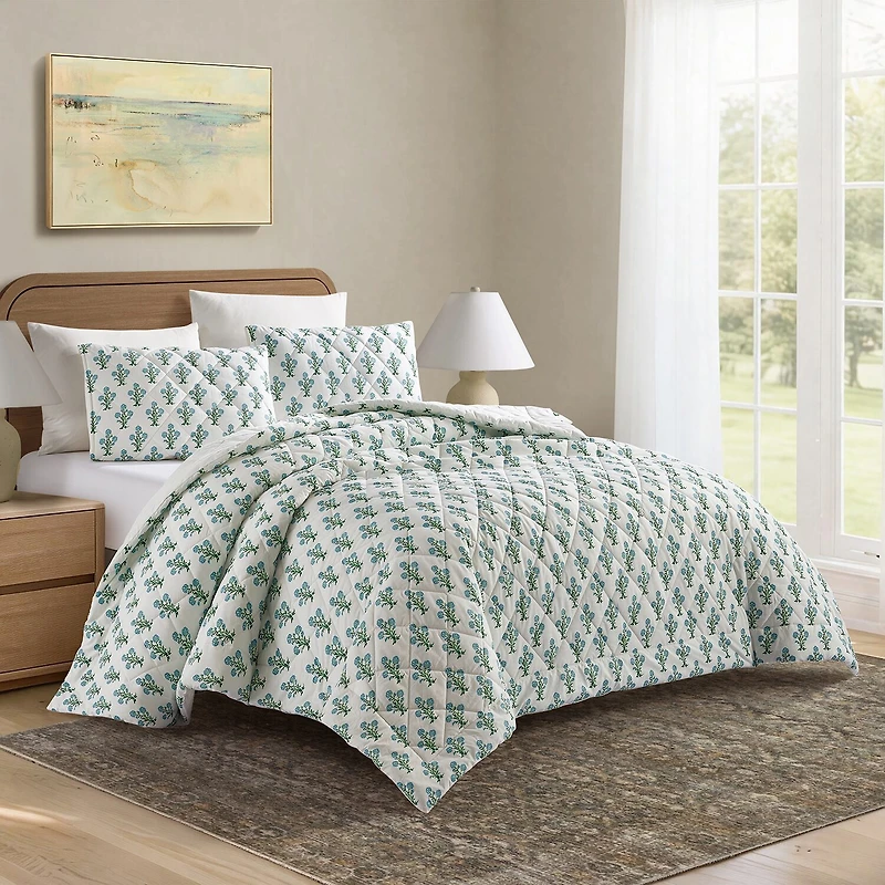 Laurel & Mayfair Paradise Stamp Floral 3-pc. Quilt Set