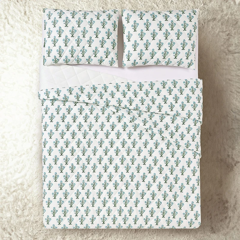 Laurel & Mayfair Paradise Stamp Floral 3-pc. Quilt Set