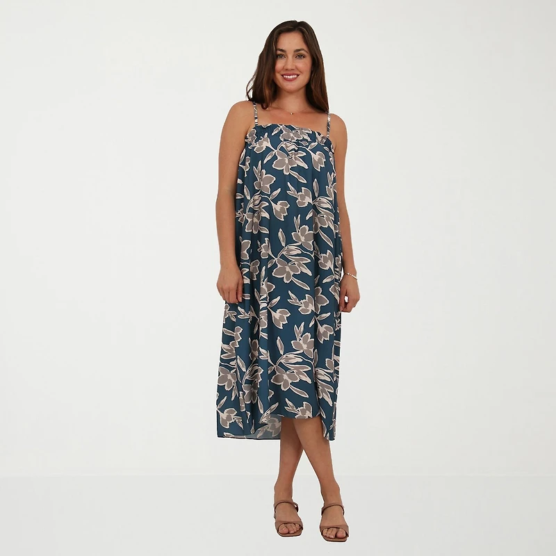 24seven Comfort Apparel Womens Square Neck Sleeveless Floral A-Line Dress