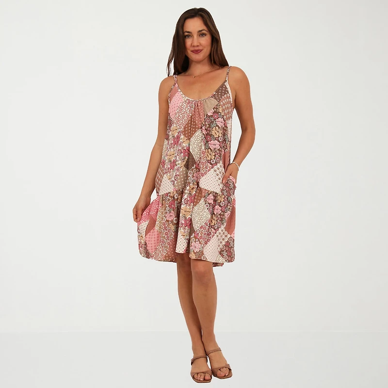 24seven Comfort Apparel Womens Scoop Neck Sleeveless Abstract A-Line Dress