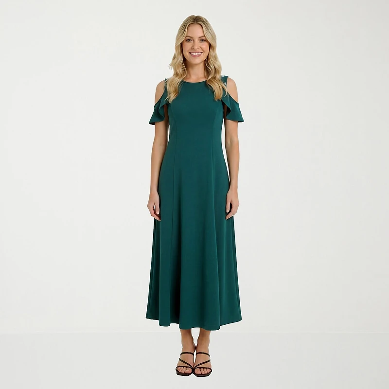 24seven Comfort Apparel Womens Round Neck Short Sleeve Maxi Dress
