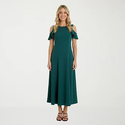 24seven Comfort Apparel Womens Round Neck Short Sleeve Maxi Dress
